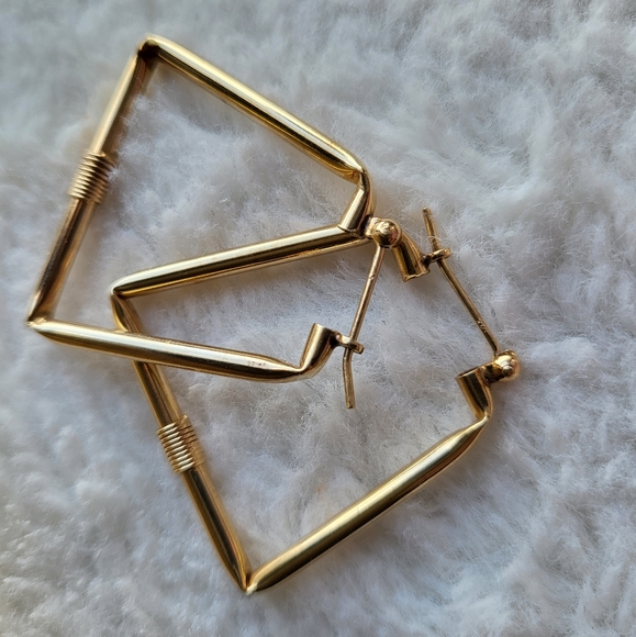 Vintage 14k yellow gold Geometric Hoop earrings✨️ - Picture 5 of 12